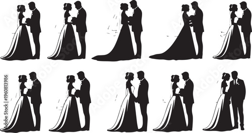 Silhouettes of romantic couples on their wedding day together
