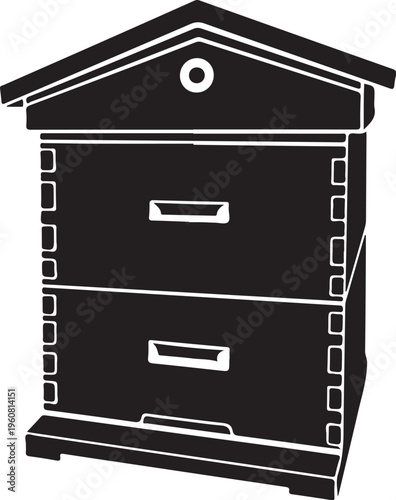 Beehive, black and white illustration, apiary icon, insect house
