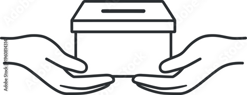 Donation, charity, giving, hands holding box, fundraising concept, vector icon
