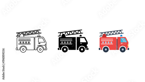 three fire trucks with ladders emergency response flat design vector illustration