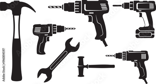 Collection of various tools and equipment for construction work