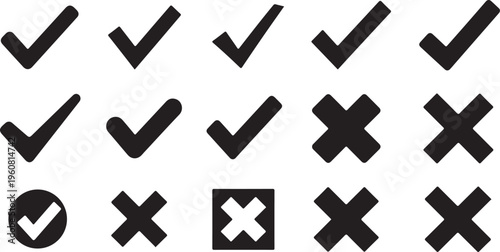 Checkmarks and X marks on a white background