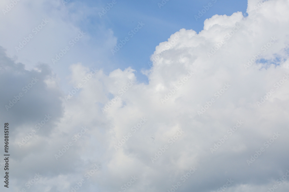 Fototapeta premium Blue sky with white clouds background, clear weather and natural sky texture, minimal abstract nature backdrop with copy space.