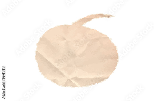 Round crumpled paper speech bubble with vintage parchment texture. Cutout school collage element for comic news social text box. Retro note chat talk ball craft background. Winkled carboard teture bg