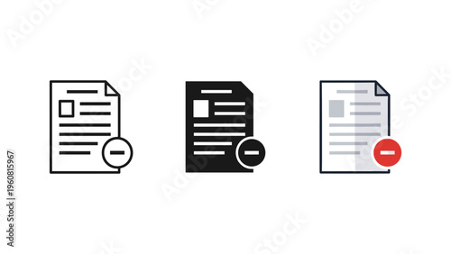 document rejection icons set with red cross marks flat design vector illustration
