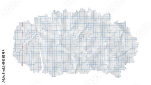 Paper piece rip and background torn square grid with school education collage vector. Isolated scrapbook blue and letter old template with illustration copybook checkered. Crumpled paper notebook.