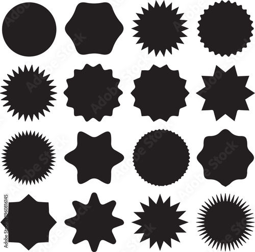 Set of black starburst and spiky shapes for sale signs and decorative elements