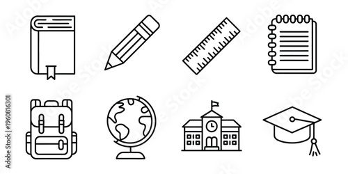 Education Line Icons Minimal Black and White Design