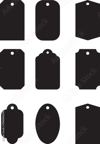 Various black silhouette tags for labeling gifting and product presentation designs