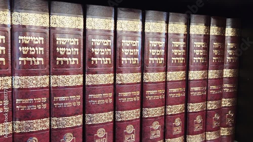Torah, Pentateuch  or the Five Books of Moses in  synagogue. Text on religious Jewish books translated from Hebrew: Pentateuch with the order of the Haftara according to Chabad custom 