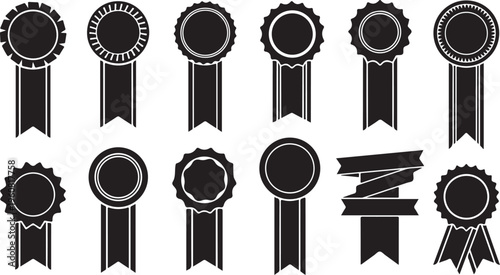 Collection of Black and White Ribbon Badges and Labels