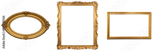 Fotografía Collection of ornate vintage golden picture frames with intricate carvings, isolated on transparent background