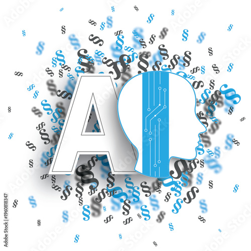 AI Human Head Blue Gray Paragraphs