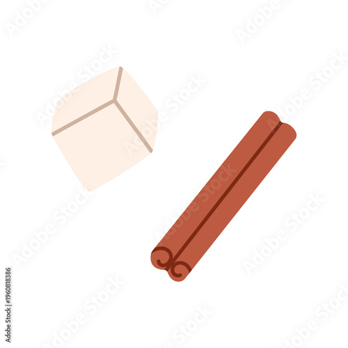 Sugar cube and cinnamon stick