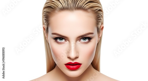 Beautiful Woman with Red Lipstick and Blonde Hair