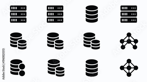 Minimalist data network and server icons for business technology and communication