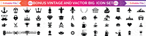 vintage icon set styled design  Vector signs and symbols templates for your design Largest set of phone, gadgets, sunglasses, mustache, ribbons infographics element and other thing icon set,