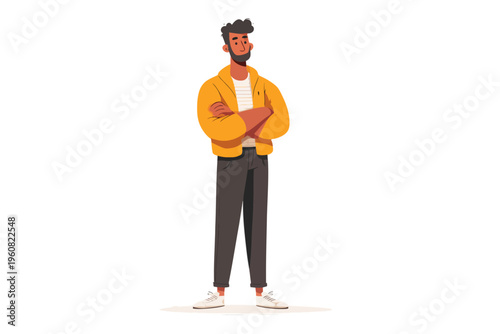 Confident young african male illustration in casual fashion with yellow jacket