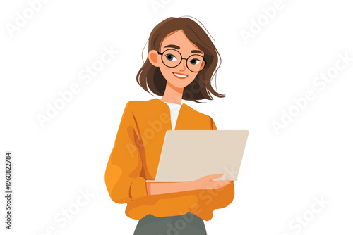 Young caucasian female professional using laptop with confidence