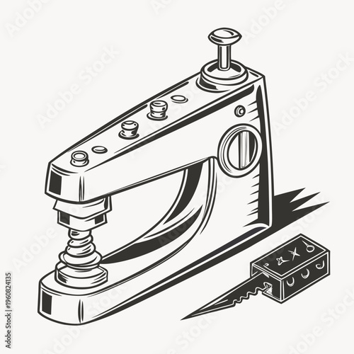 A black and white illustration of a staple gun and staples