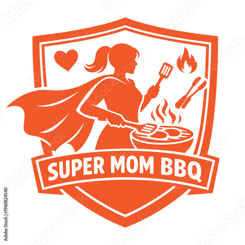 Super Mom BBQ Grilling Shield Logo