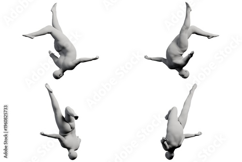 Fotografia 3D Fat Man falling 4-View Matte Black White