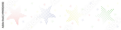 multicolor dotted star pattern scattered gradient halftone shapes on light background for festive wrapping textile surface playful abstract backdrop design