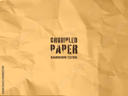 Colorful yellow crumpled recycled paper texture. Rough grunge old kraft wrapping paper background. Vintage blank packaging sheet. Vector illustration