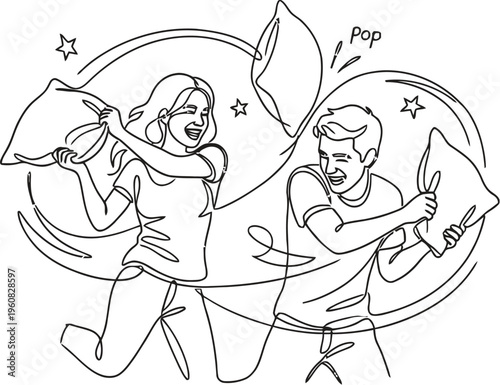 Couple enjoy the pillow fighting game 