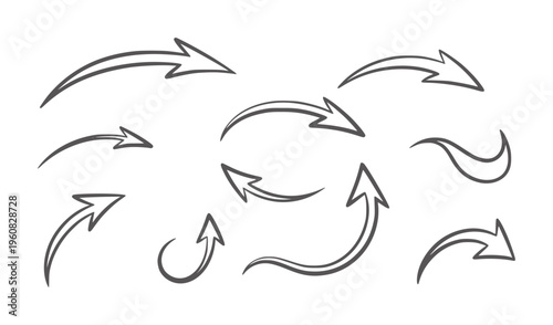 Fotografie Hand drawn black curved and looping arrows set white handdrawn