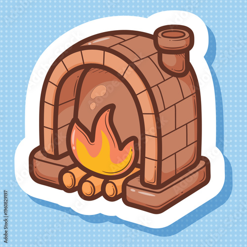 Cartoon Brick Oven with Burning Fire Vector Art