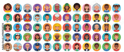 Diverse group of cartoon character faces.