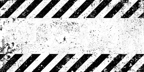 Warning sign with black diagonal lines. Attention, danger or caution symbol. Construction site signage, road safety notice, hazard banner, security alert shield. Vector illustration