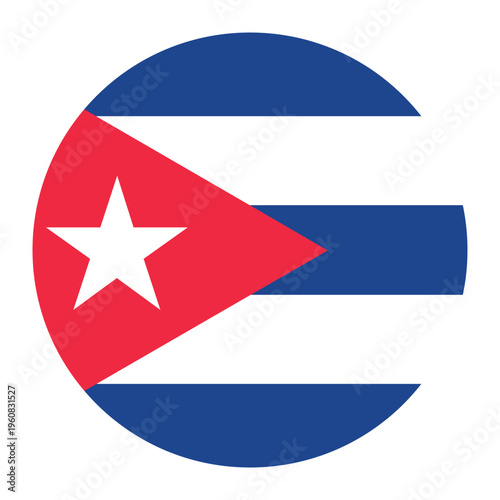 Circular vector illustration of the Cuban flag, isolated on white background.