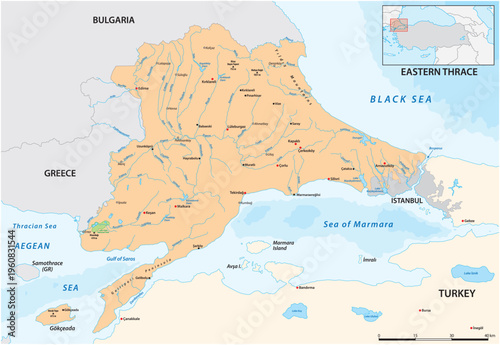 Vector map of the European part of Türkiye, Eastern Thrace