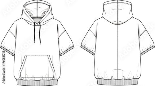 Women Button Down Flutter Sleeve Blouse Technical Fashion Flat Sketch Tiered Peplum Hem CAD Drawing Flat Vector Illustration Front Back,