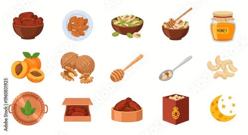 Food and drink icons set honey.