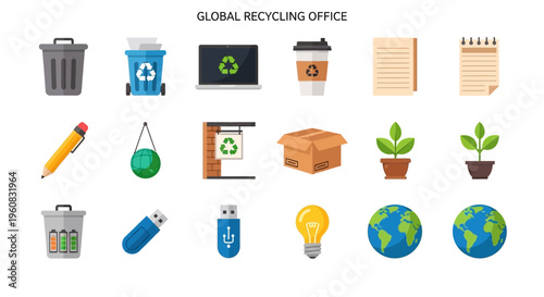 Global recycling office eco friendly icons.