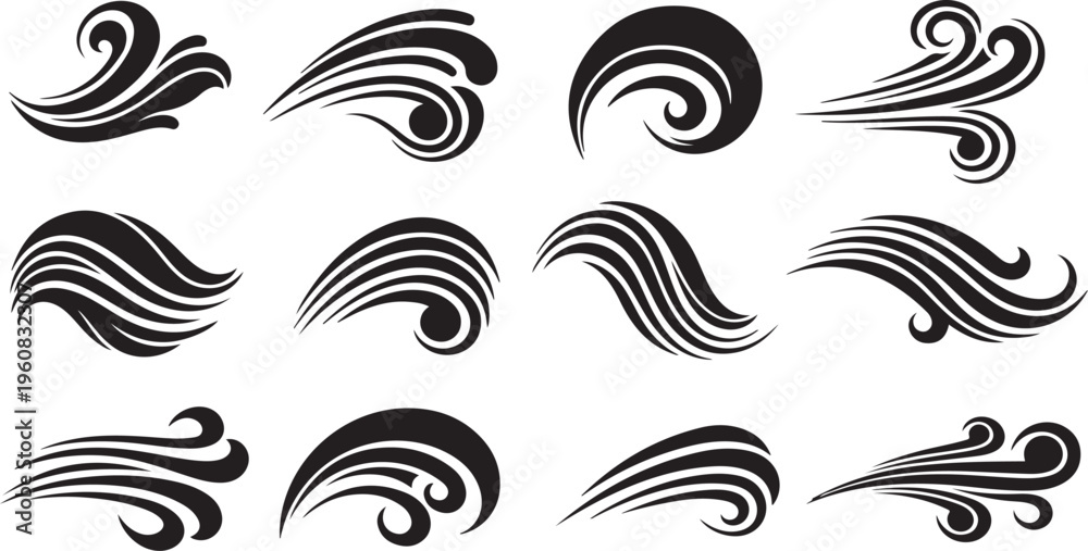 Fototapeta premium Set of black swirling abstract design elements and shapes