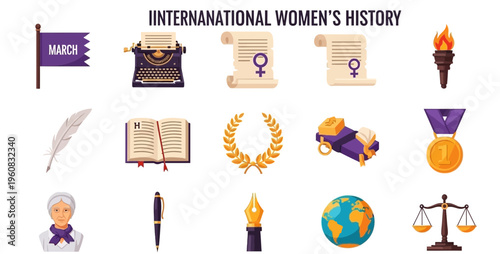 Modern Vector Illustration set of International Womens History Month.