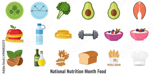 National Nutrition Month Food Icons.