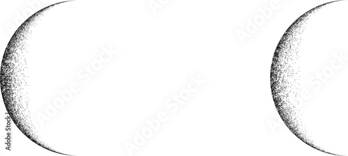 Half Circle Brush Stroke  . Crescent moon . Letter c in grunge style for your Design . Moon logo . Grunge textured  . Moon phase . Semi circles and full circle with rough edges . Vector illustration