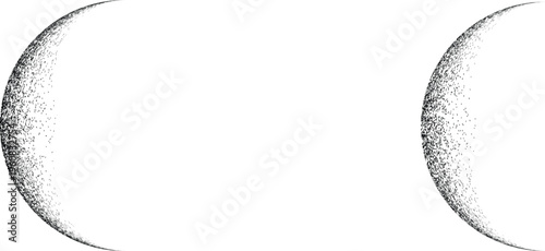 Half Circle Brush Stroke  . Crescent moon . Letter c in grunge style for your Design . Moon logo . Grunge textured  . Moon phase . Semi circles and full circle with rough edges . Vector illustration