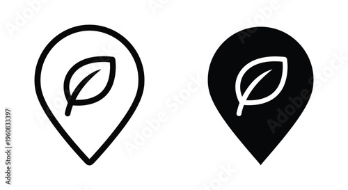 Eco location pin icon set, green energy or nature destination symbol, sustainable travel marker