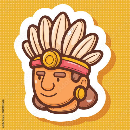 Cartoon Indigenous Chief Sticker Vector Art