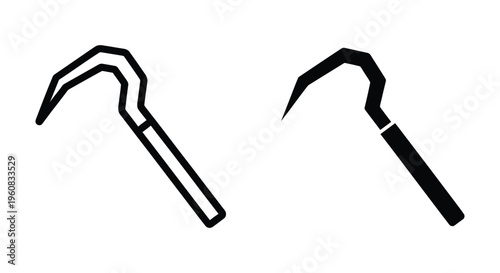Sickle icon set, agricultural hand tool for harvesting crops, vector illustration