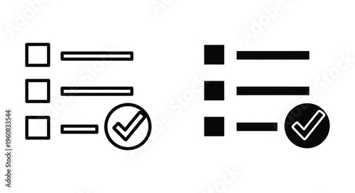 Checklist icon set, task list vector symbol, completed task sign, to do list icon, flat design style