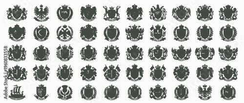 Collection of various crests and coats of arms.