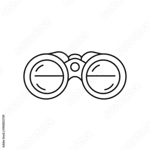 Minimalist Binoculars Icon with Symmetrical Outline, Vector Line Art for Business Vision, Strategic Planning, Future Forecasting, and Market Research