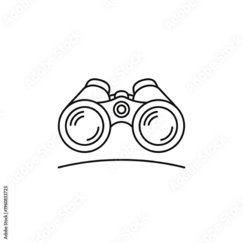 Minimalist Binoculars Icon with Symmetrical Outline, Vector Line Art for Business Vision, Strategic Planning, Future Forecasting, and Market Research